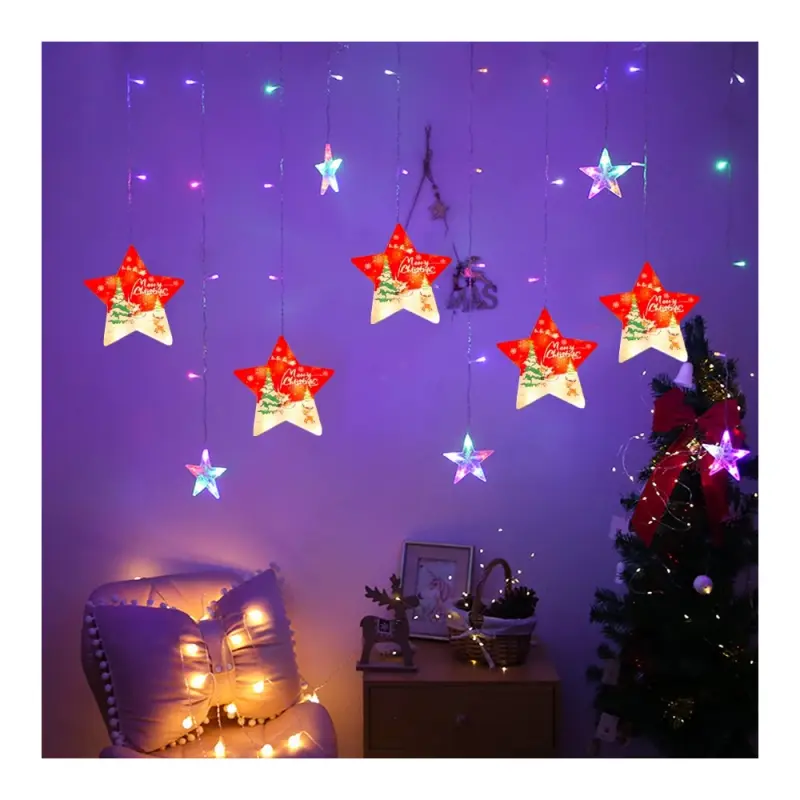 Instalatie pom Craciun, Perdea luminoasa - Stelute, Multicolora
