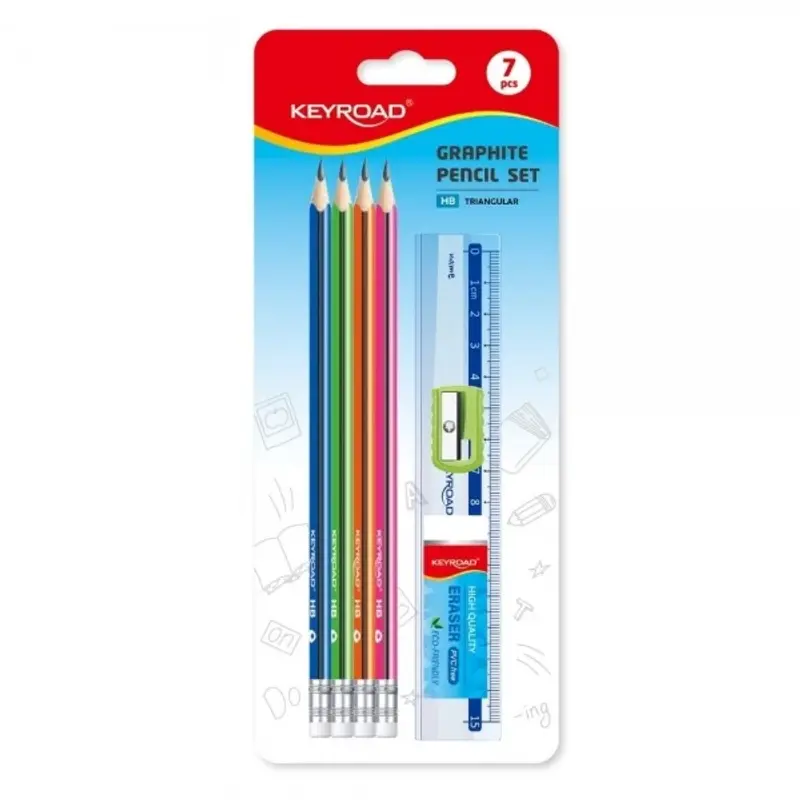 Set scolar Keyroad, 4x creioane, ascutitoare, radiera, rigla