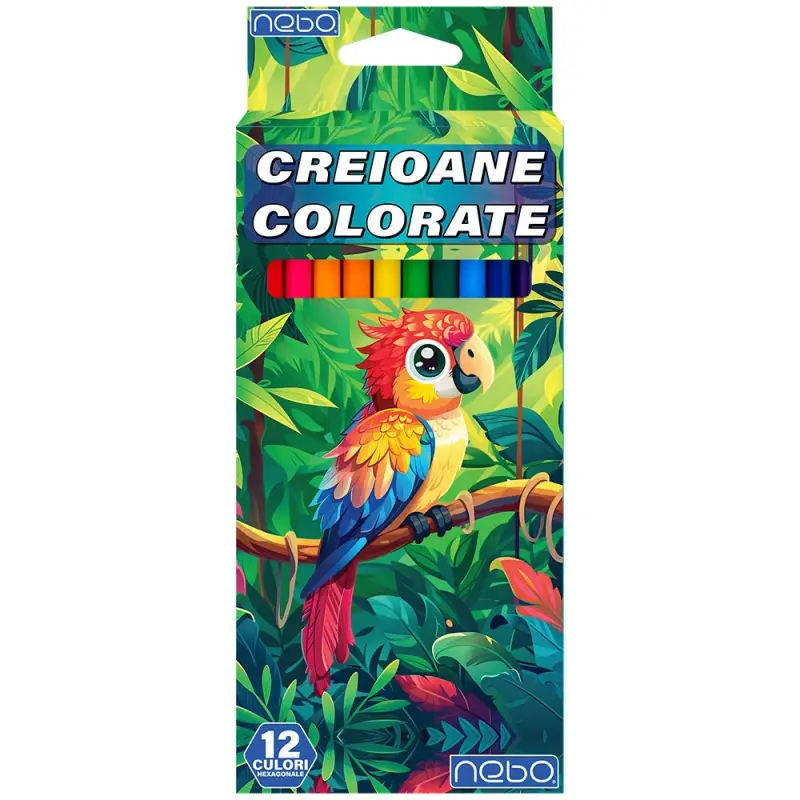 Creioane color, hexagonale, 12 culori - NEBO