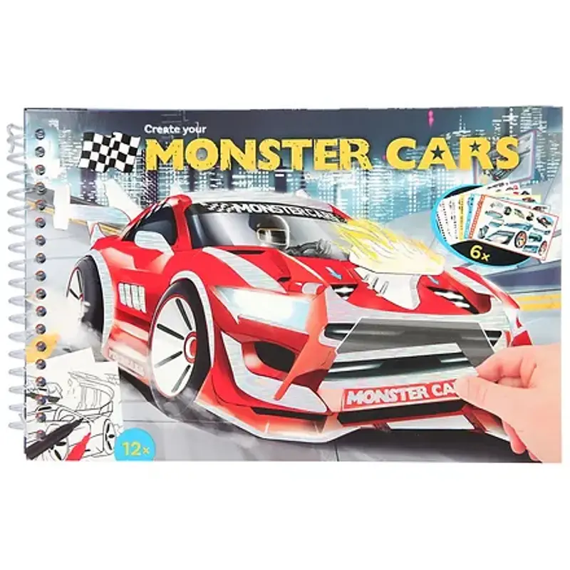 Carte de colorat cu stickere Monster Cars