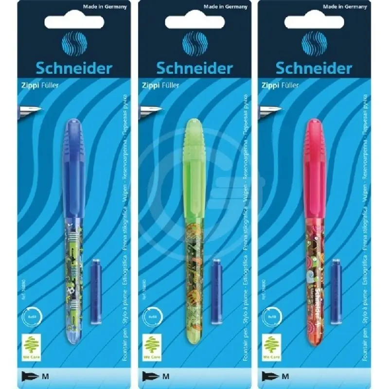 Stilou Schneider Zippi, penita iridium M, alimentare rezerve, corp plastic diverse culori, blister (+1 rezerva)