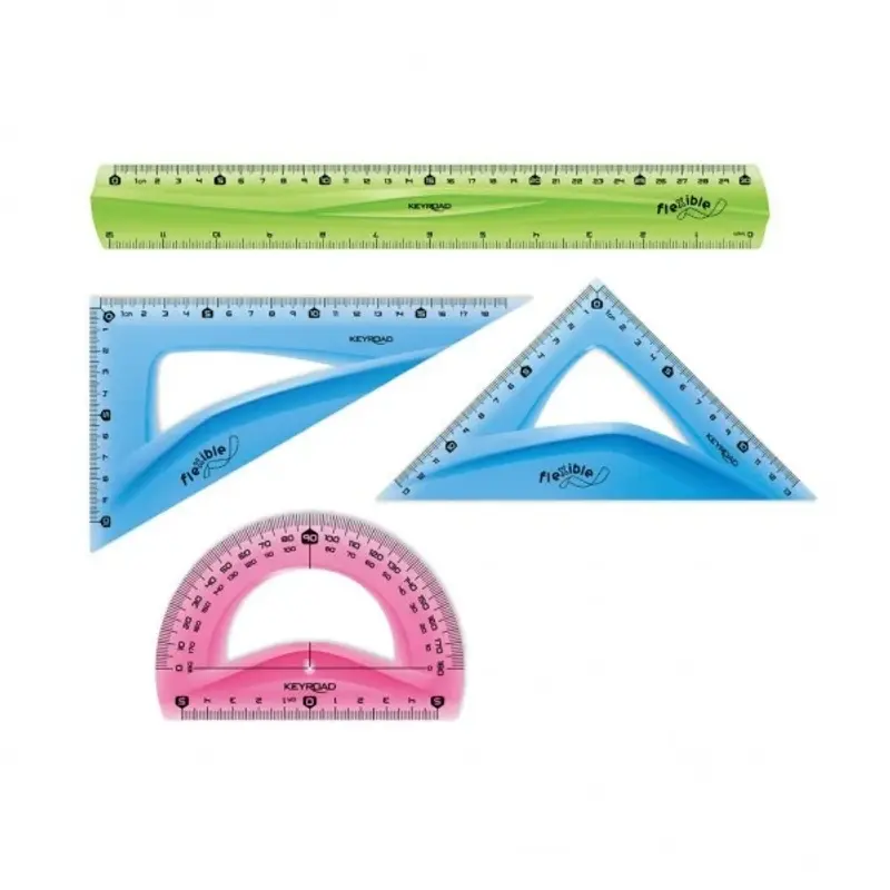 Set geometrie Keyroad, 30cm, PVC, diverse culori, flexibil, blister 4 piese
