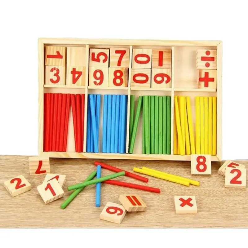 Joc educativ - Invata matematica , betisoare si cifre, din lemn, 72 de piese, multicolor, 3+ ani