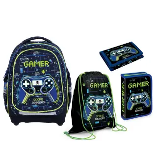 Set micul scolar: Ghiozdan, Penar echipat, Sac sport, Portofel, GAMER - S-COOL