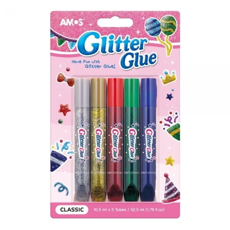 Lipici lichid cu sclipici, clasic, set 5 buc, Amos