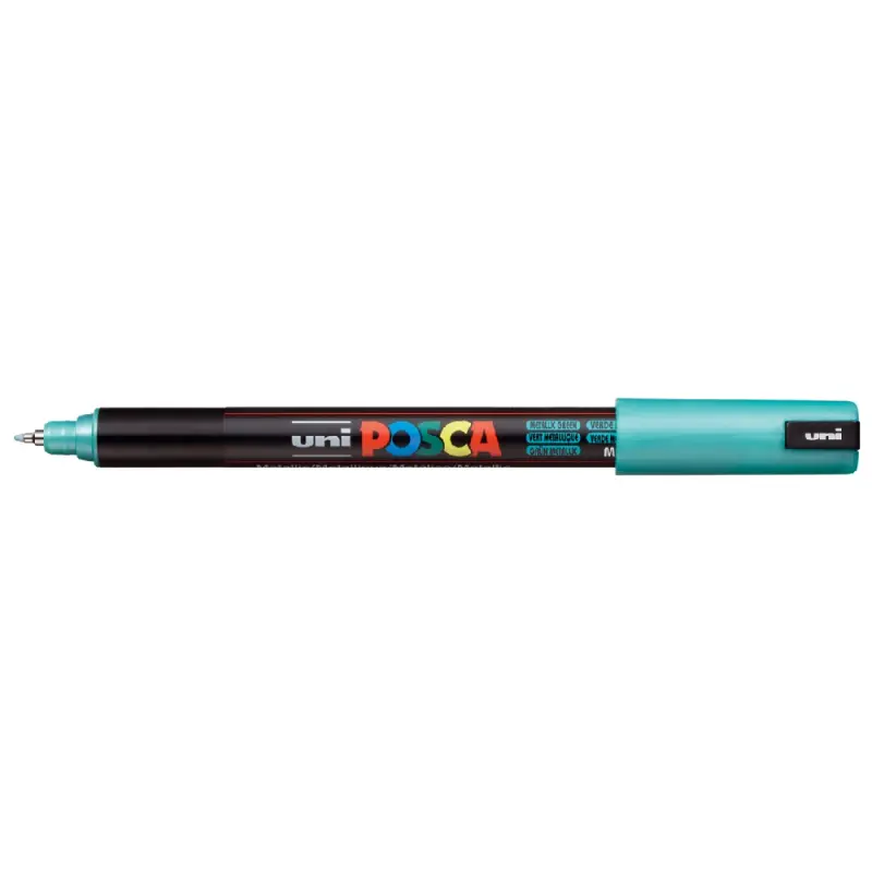 Marker UNI Posca, 0.7 mm, varf fin metalic, Verde metalizat
