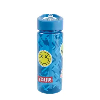 Sticla apa 600 ml, plastic, cu pai, STICKER, 23x8.5 cm - S-COOL