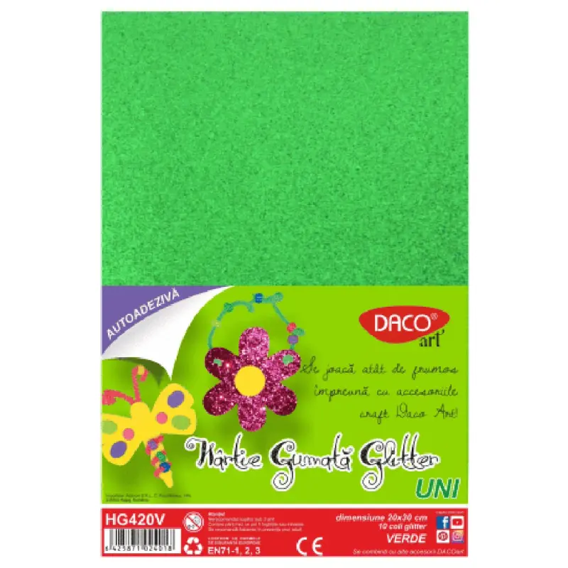 Hartie Gumata Autoadeziva Glitter Verde Daco (HG420V)