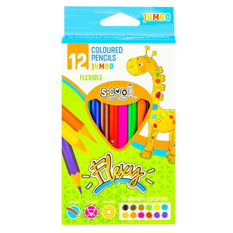 Creioane color, flexibile JUMBO, 12 culori/set