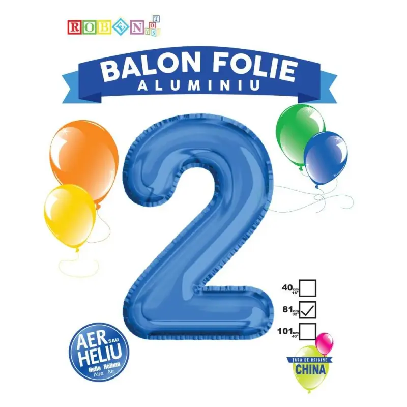 Balon, Folie Aluminiu, Albastru, Cifra 2, 81 Cm