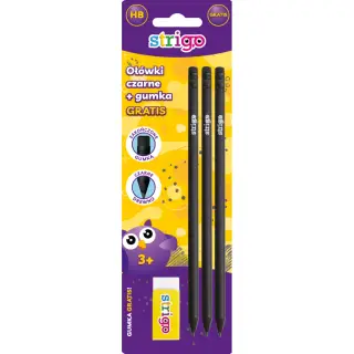 Blister STRIGO creion HB negru cu guma de sters
