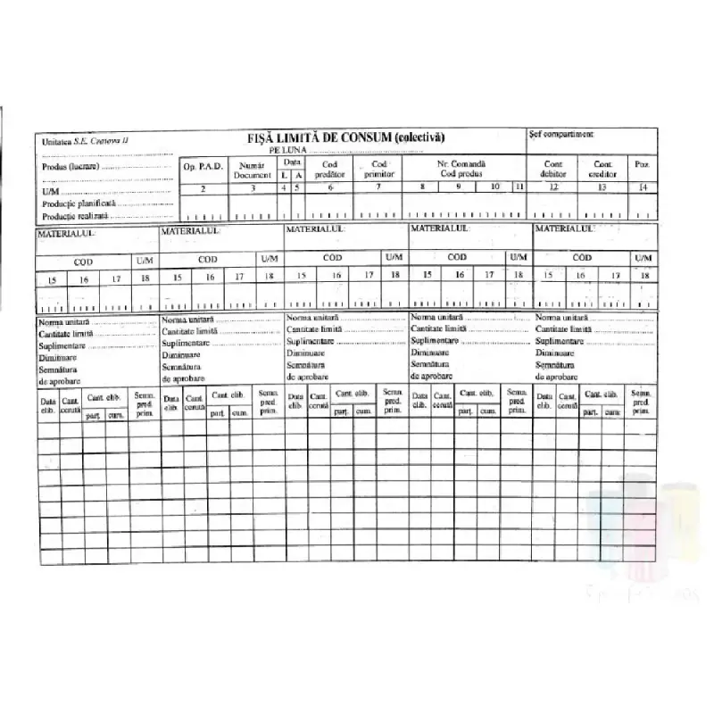 Fisa limita de consum colectiva A4 orizontal
