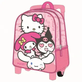 Ghiozdan gradinita Cerda Hello Kitty 3D, 25cm, 1 compartiment, tip troller, 25x30x12cm