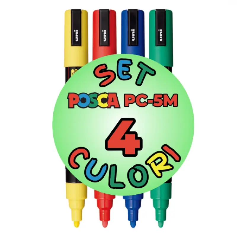 Marker UNI Posca PC-5M, varf rotund, 1.8-2.5mm, set 4 culori