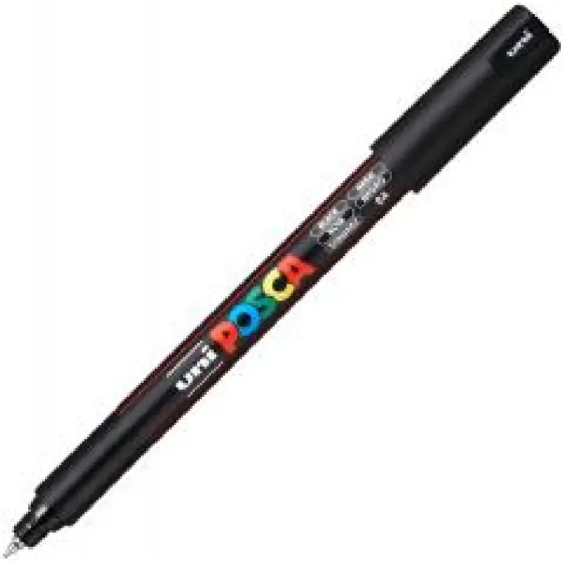 Marker UNI Posca, 0.7 mm, varf fin metalic, Negru