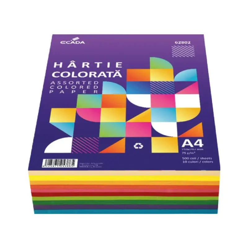Hârtie colorată A4 75 g/mp 500 coli 10 culori