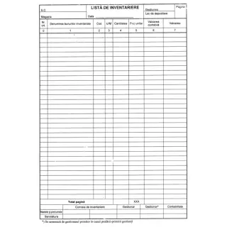 Lista inventar, 7 coloane, A4 vertical