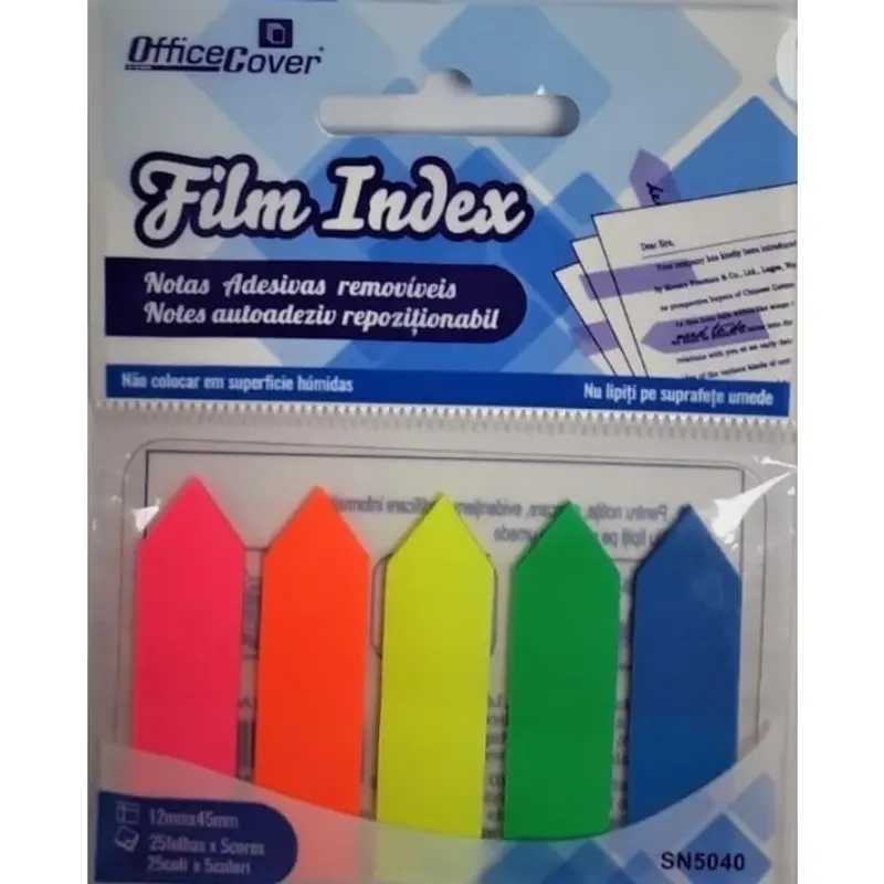 Notes adeziv index Office Cover, 125 coli, 12x44mm, PVC, 5 culori neon, varf sageata