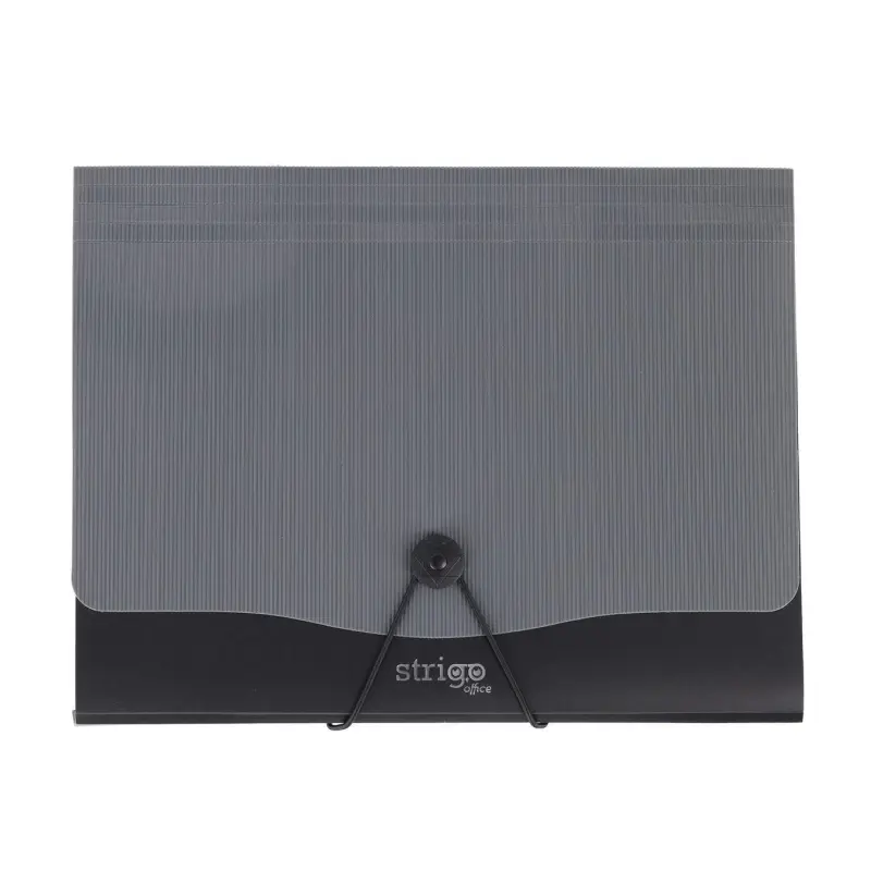 Mapa Strigo PP, A4, 13 compartimente, inchidere cu elastic, clips metalic, gri SF052