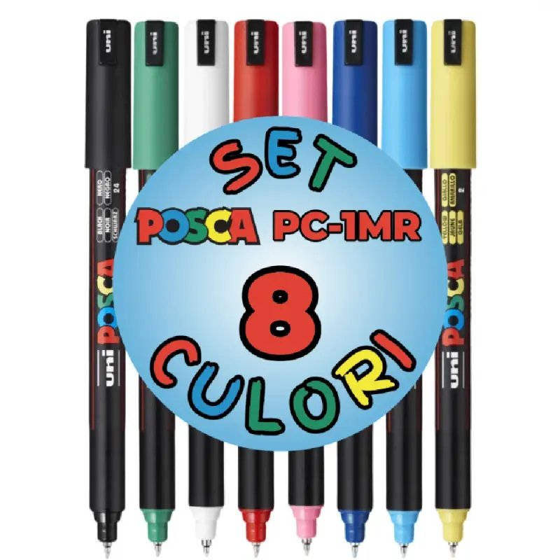 Marker UNI Posca PC-1MR, varf fin metalic, 0.7mm, set 8 culori