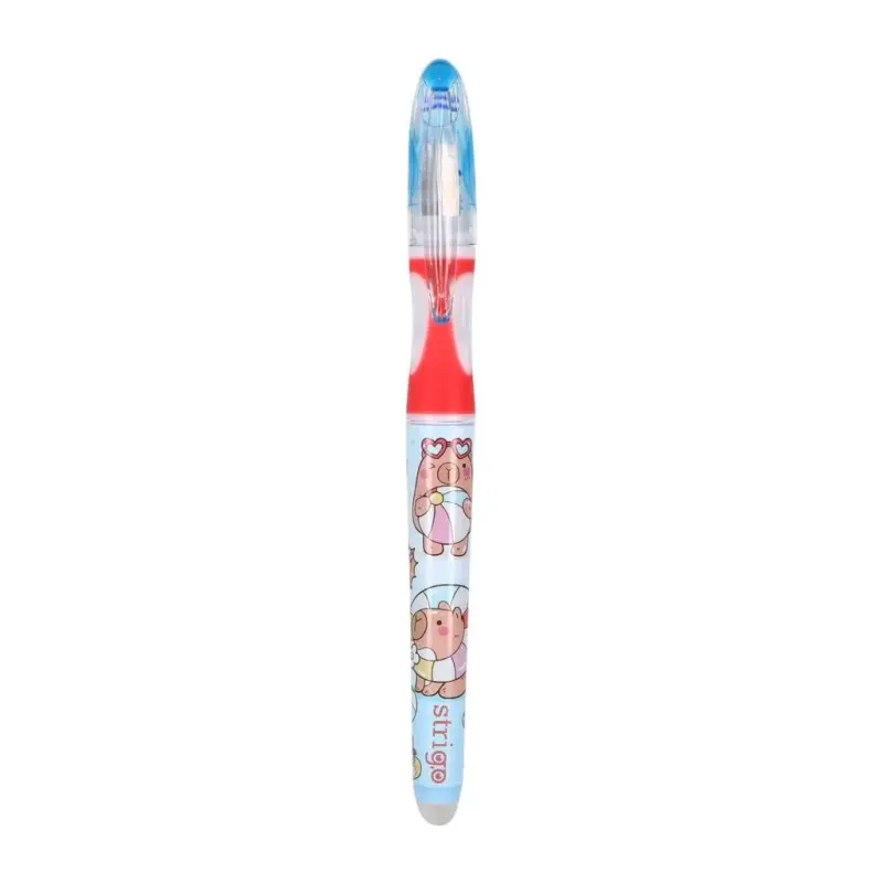 Stilou Strigo cerneala cu stergere + 2 rezerve + dispozitiv curatare, in blister, Roz , Seria Capybara