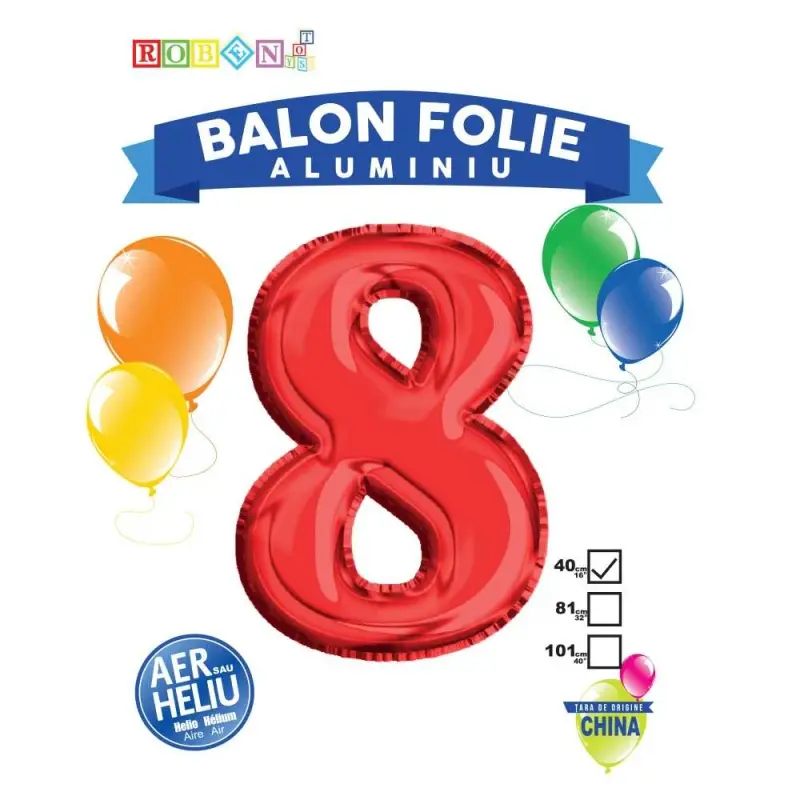 Balon, folie aluminiu, rosu, cifra 8, 40 cm