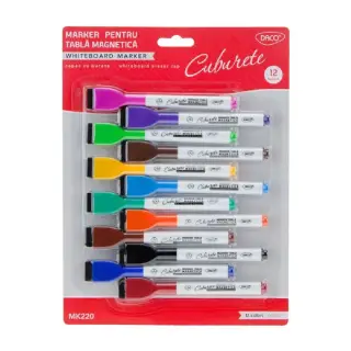 Marker tabla magnetica set 12 cu burete