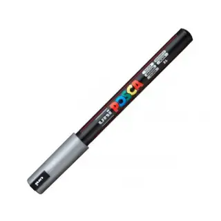 Marker UNI Posca, 0.7 mm, varf fin metalic, Argintiu