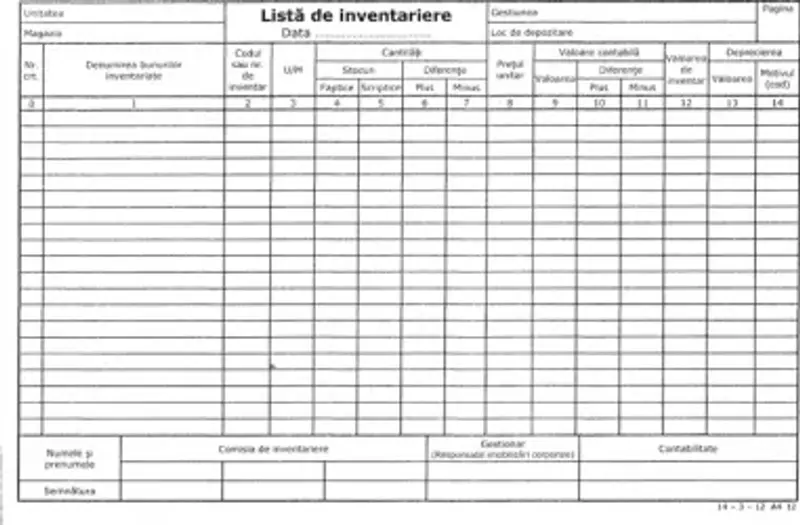 Lista inventar, 14 coloane, A4 orizontal ( Dany Cris )