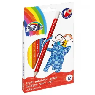 Creioane colorate Fiorello Jumbo Soft, triunghiulare, 12 culori, blister carton