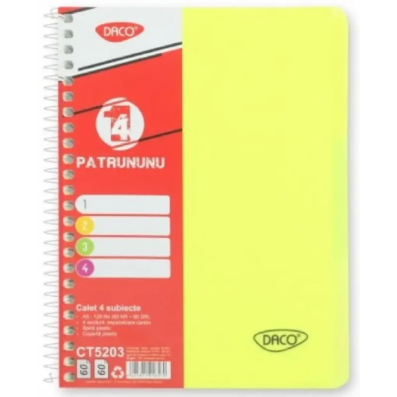 Caiet A5 4 subiecte 120 file Coperta Plastic