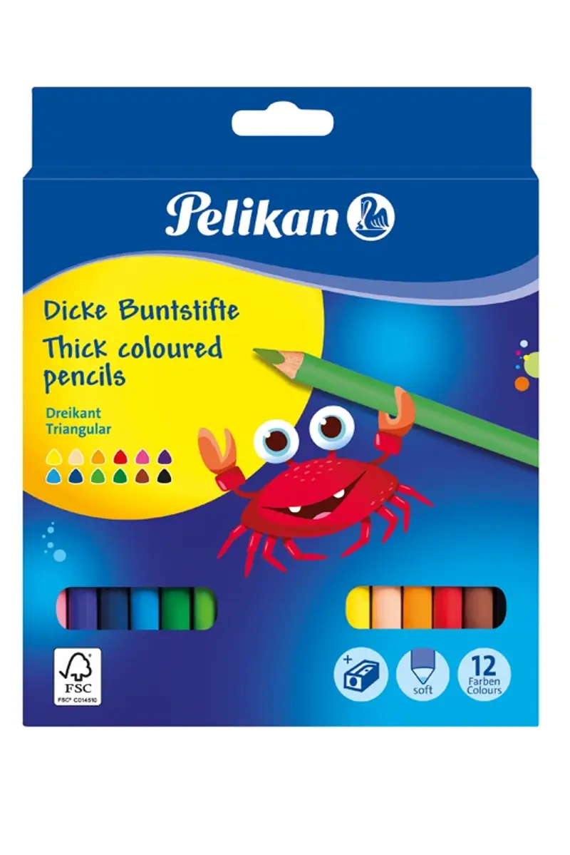 Creioane Colorate Jumbo Pelikan Set 12 buc cu ascutitoare