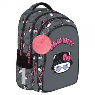 Ghiozdan St.Majewski Hello Kitty, 40cm, 4 compartimente, gri/roz