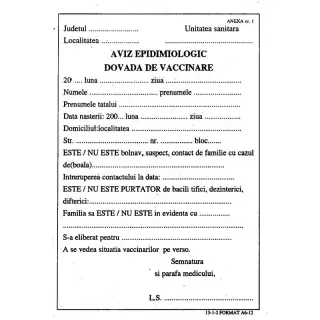 Aviz epidemiologic, dovada de vaccinare A6