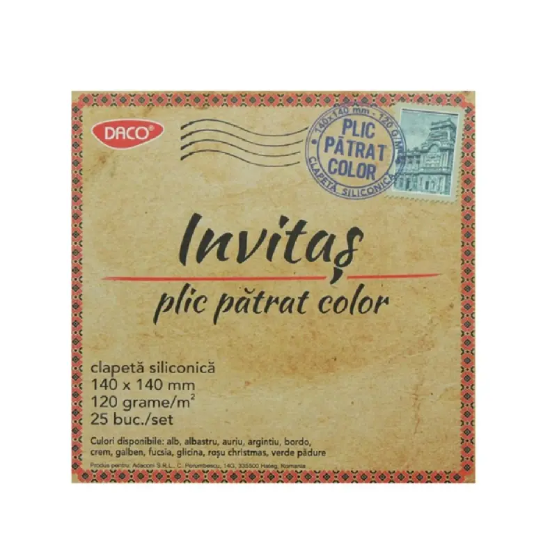 Plic Patrat Invitas DACO 25 buc/set, Argintiu