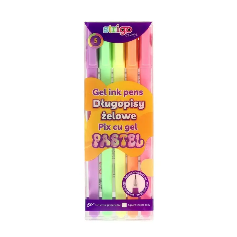 Set 5 buc Pix cu gel Strigo Pastel - 0.8mm