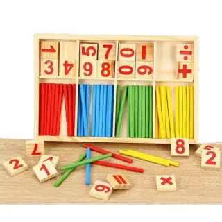 Joc educativ - Invata matematica , betisoare si cifre, din lemn, 72 de piese, multicolor, 3+ ani