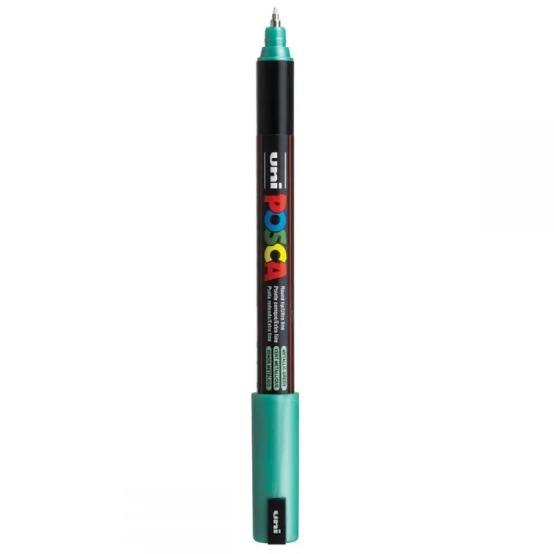 Marker UNI Posca, 0.7 mm, varf fin metalic, Verde