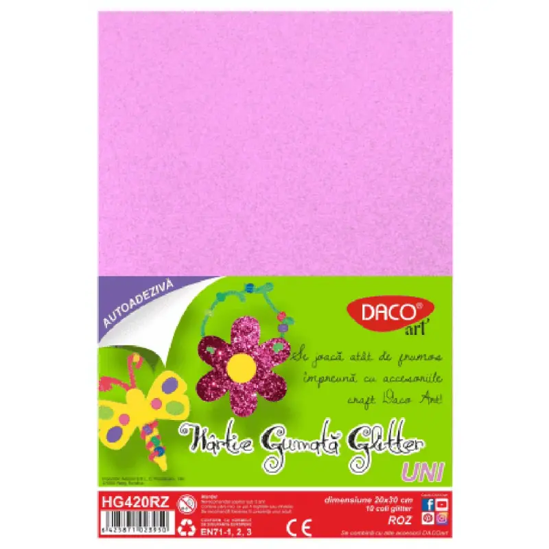 Hartie Gumata Autoadeziva Glitter Roz Daco (HG420RZ)