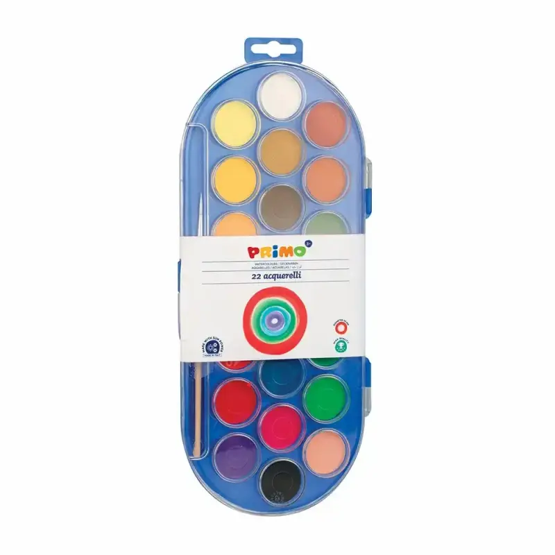 Acuarele Morocolor Primo cu pensula, diametru pastila 30 mm, 22 culori