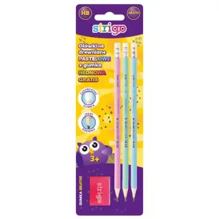 Blister Creioane Strigo HB Pastel X3 cu guma neon