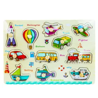 Puzzle din lemn, incastru, cu pioneze, Vehicule 3