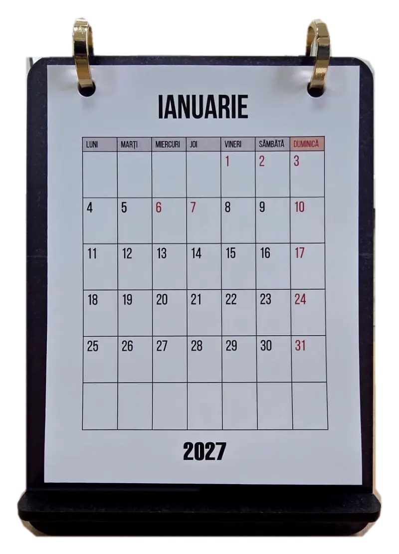 Calendar birou 220x160 12 coli 2027 reutilizabil diverse culori