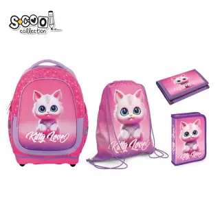 Set Micul Scolar: Ghiozdan, Penar echipat, Sac Sport, Portofel, Kitty Love - S-COOL