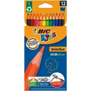Creioane colorate Bic Kids Evolution, 12 culori, super solide, blister carton