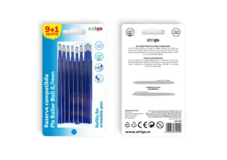 Blister Strigo rezerve cu stergere pix 9+1 gratis, mina 0,7 mm, albastra