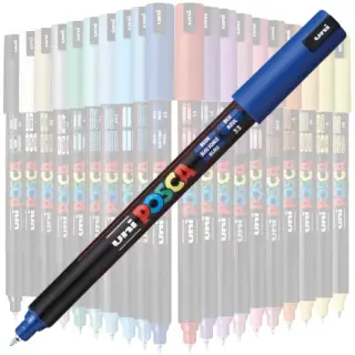 Marker UNI PC-1MR Posca, 0.7 mm, varf fin metalic Albastru
