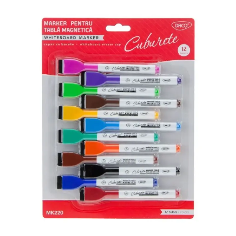 Marker tabla magnetica set 12 cu burete