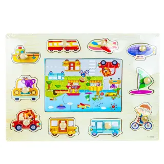 Puzzle din lemn, incastru, cu pioneze, Vehicule