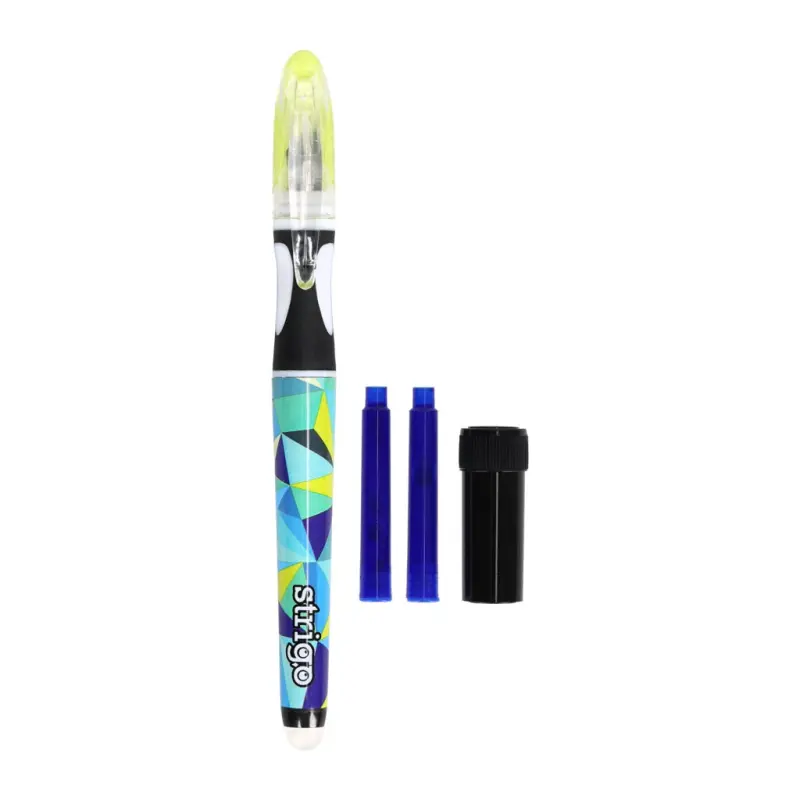 Stilou Strigo cerneala cu stergere + 2 rezerve + dispozitiv curatare, in blister, Geometric
